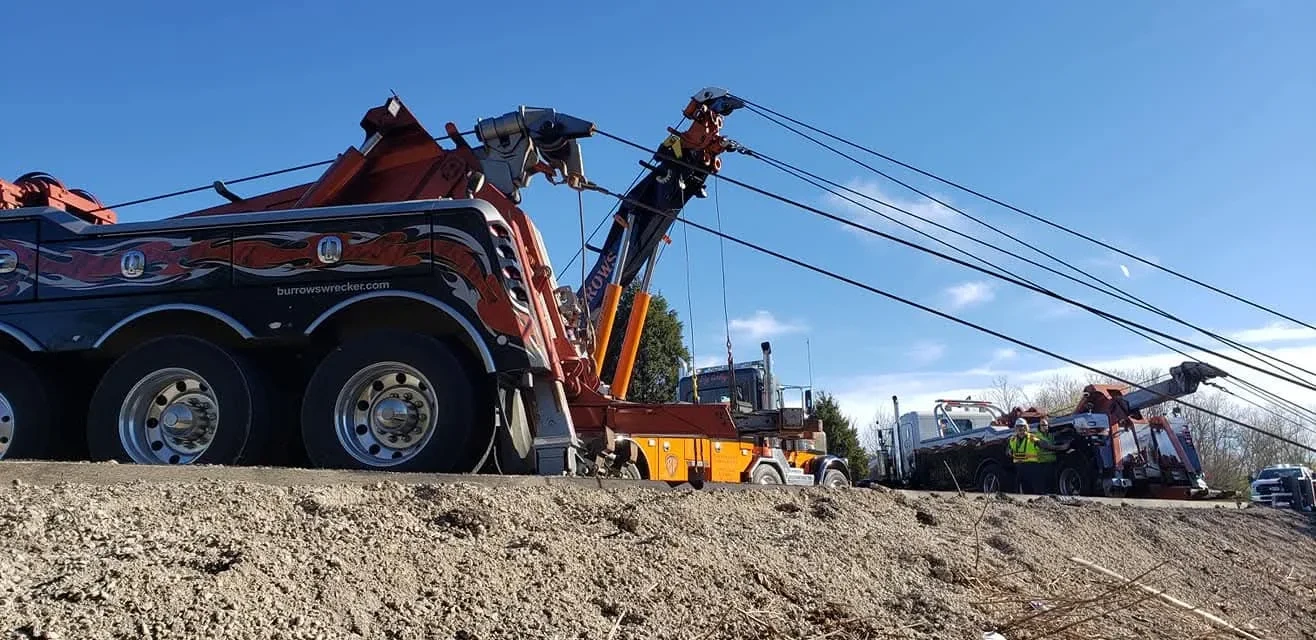 Burrows heavy-duty wreckers working a roadside recovery