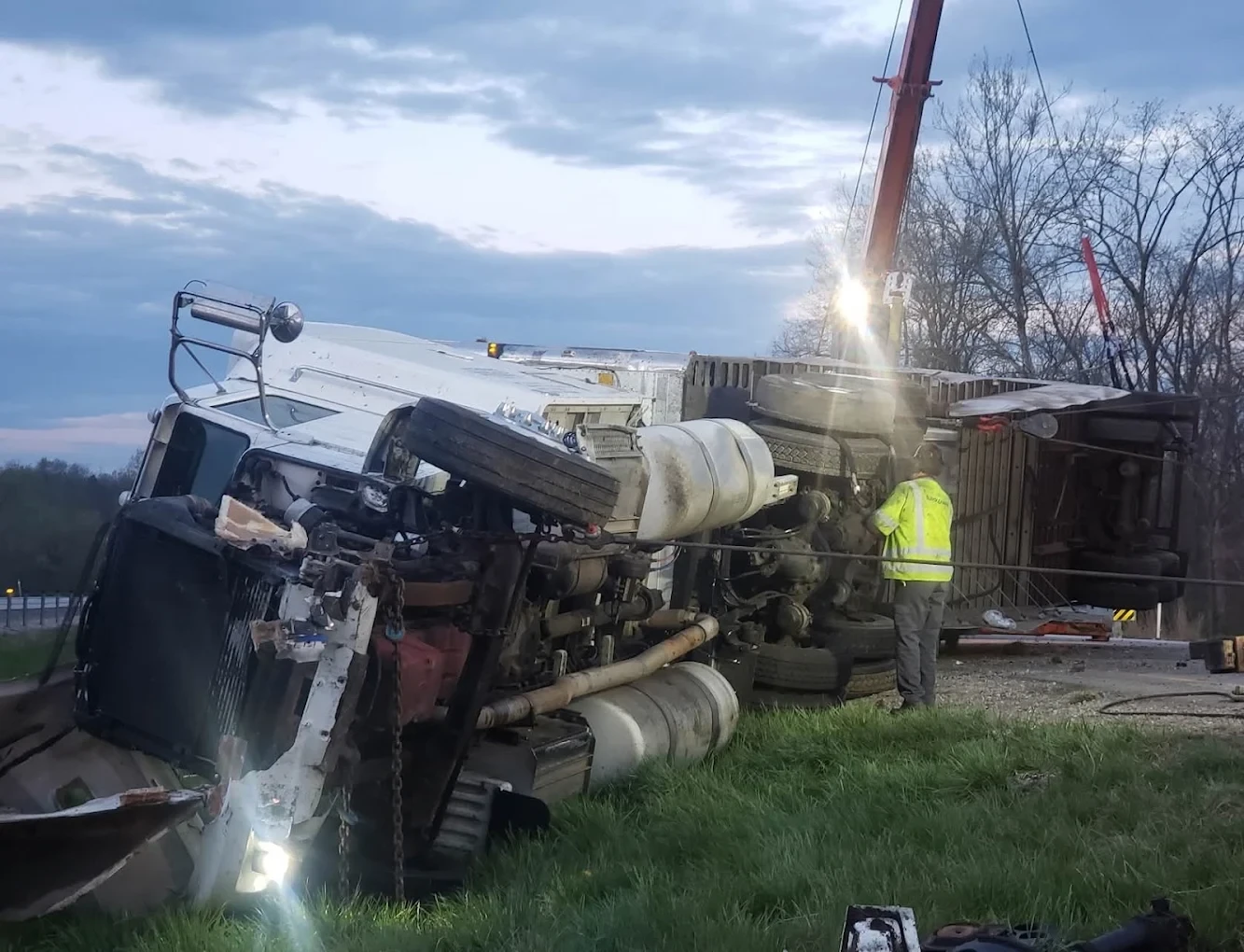Burrows crew recovering an overturned work truck
